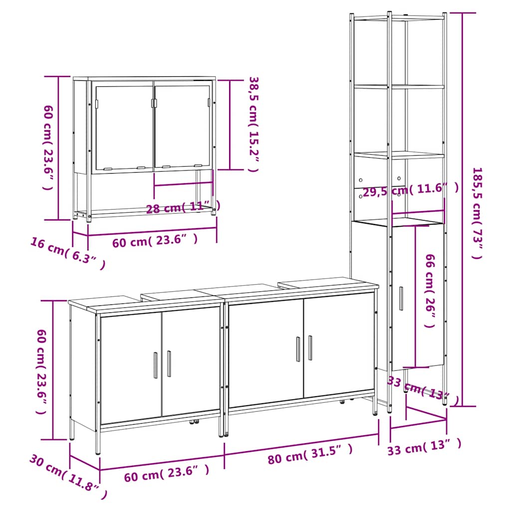 4-tlg. Badmöbel-Set Räuchereiche Holzwerkstoff