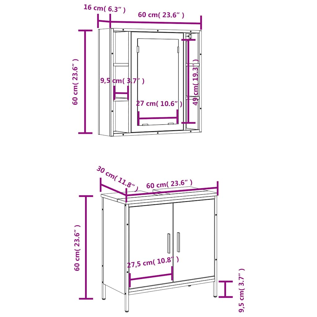 2-tlg. Badmöbel-Set Räuchereiche Holzwerkstoff