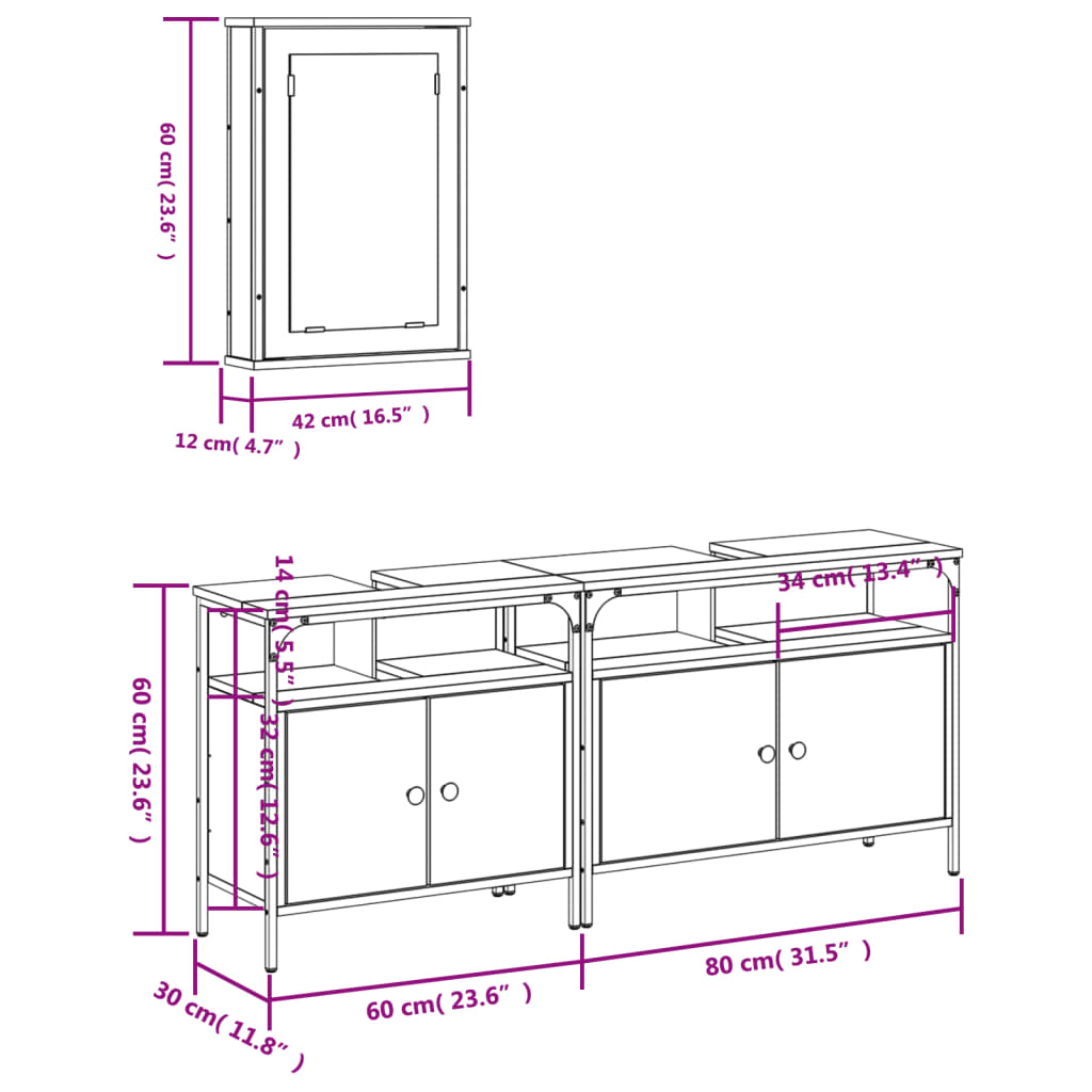 3-tlg. Badmöbel-Set Räuchereiche Holzwerkstoff
