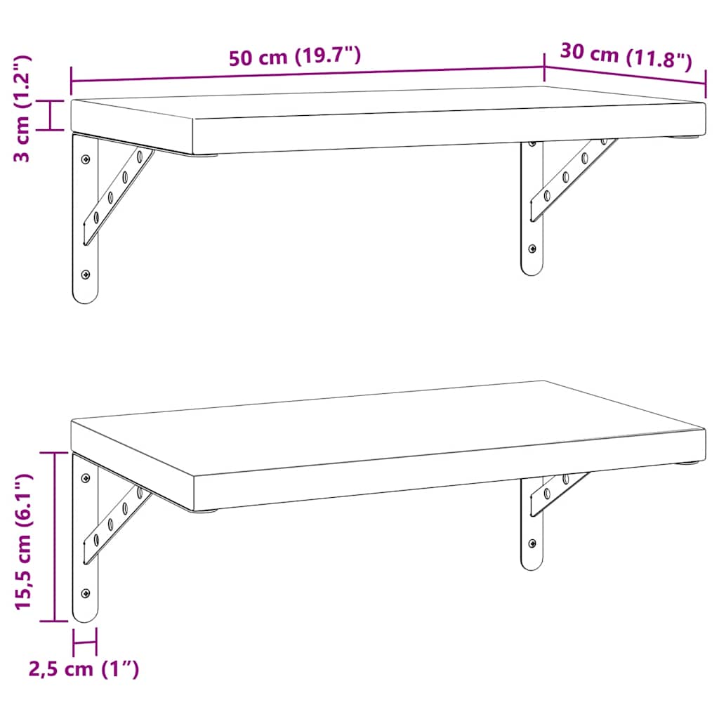 Wandregale 2 Stk. 50x30 cm Schwarz Edelstahl
