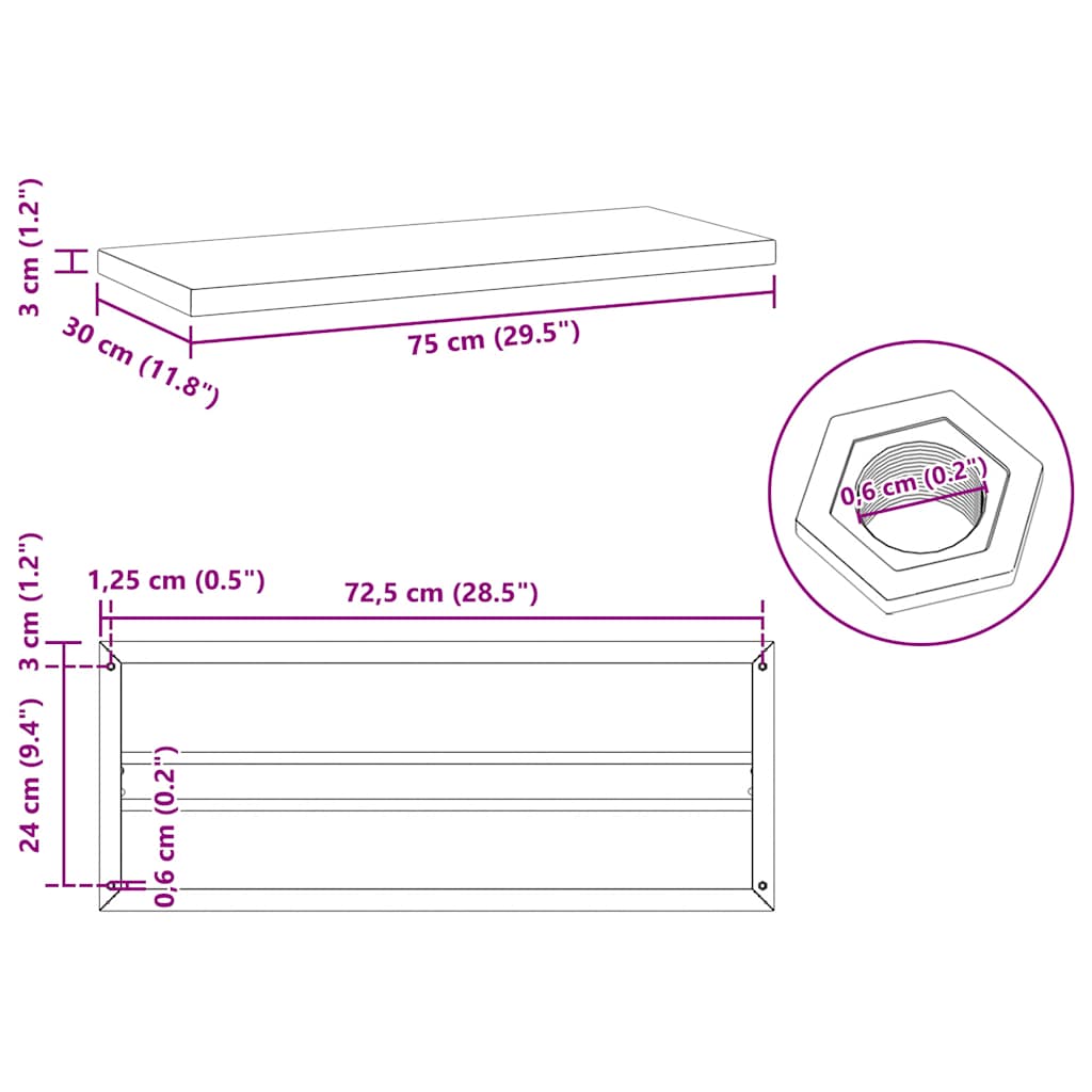 Wandregale 2 Stk. 75x30 cm Silbern Edelstahl