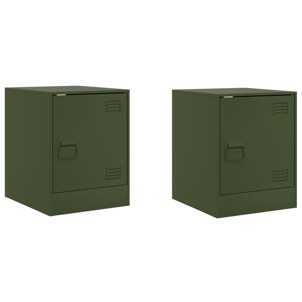 Bedside tables 2 pcs. Olive green 34.5x39x44 cm steel