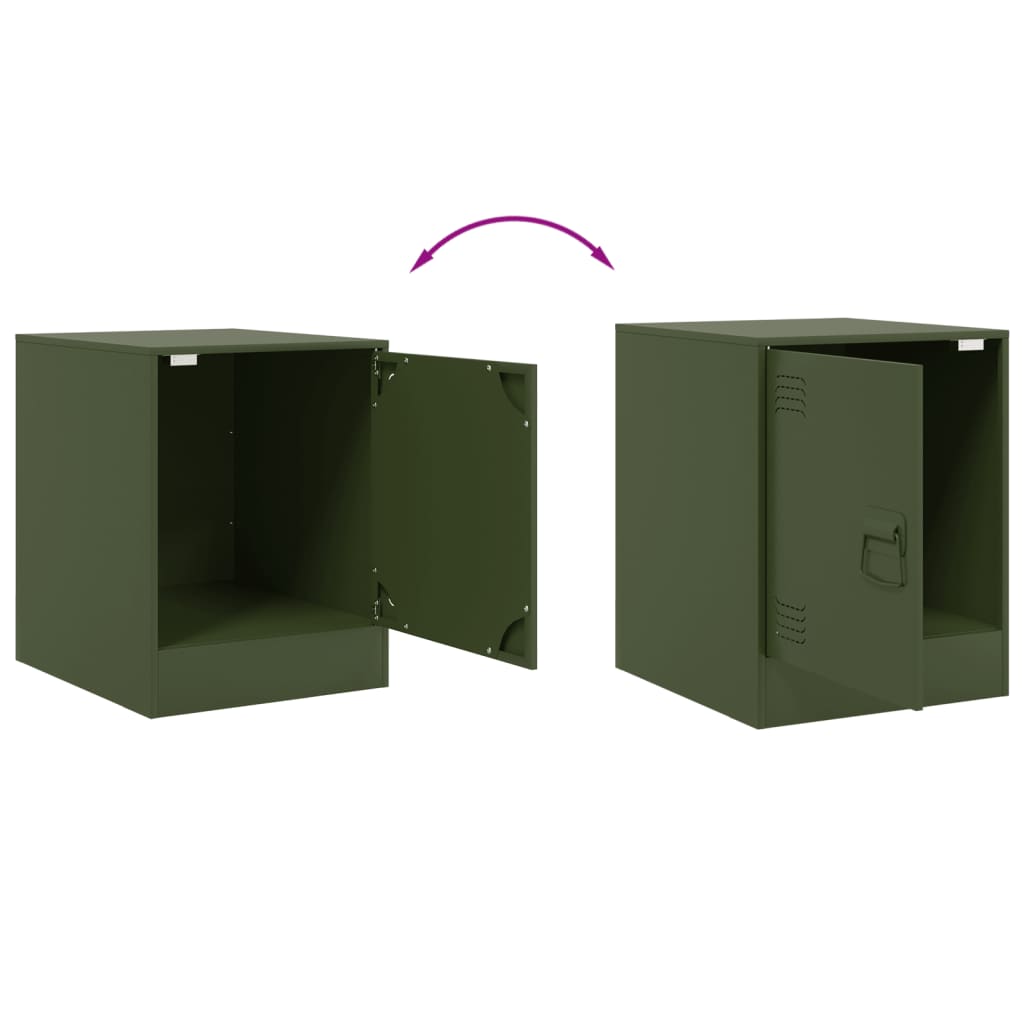 Bedside tables 2 pcs. Olive green 34.5x39x44 cm steel