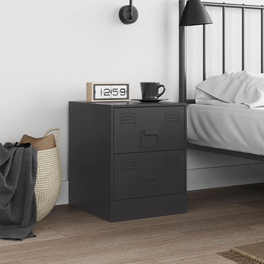 Bedside Table Black 34.5x39x44 cm Steel