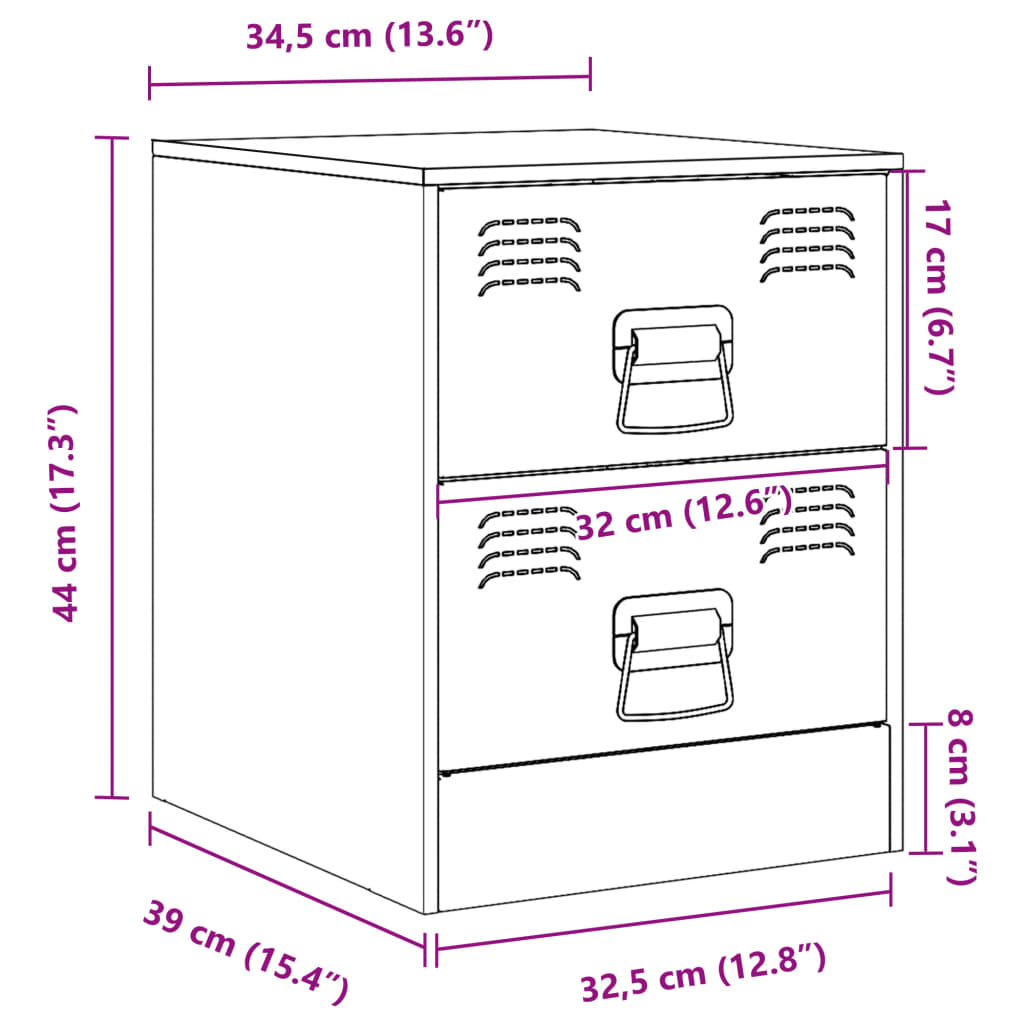 Tables de chevet 2 pcs. Blanc 34,5x39x44 cm en acier