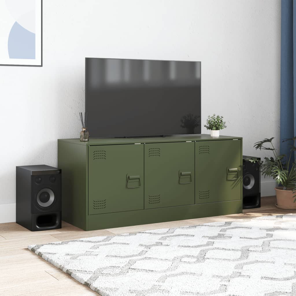 Meuble TV vert olive 99x39x44 cm en acier