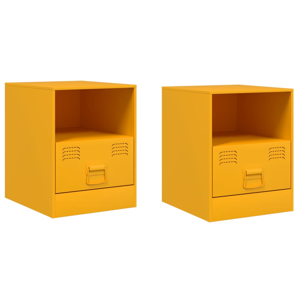 Tables de chevet 2 pcs. Jaune moutarde 34,5x39x44 cm en acier