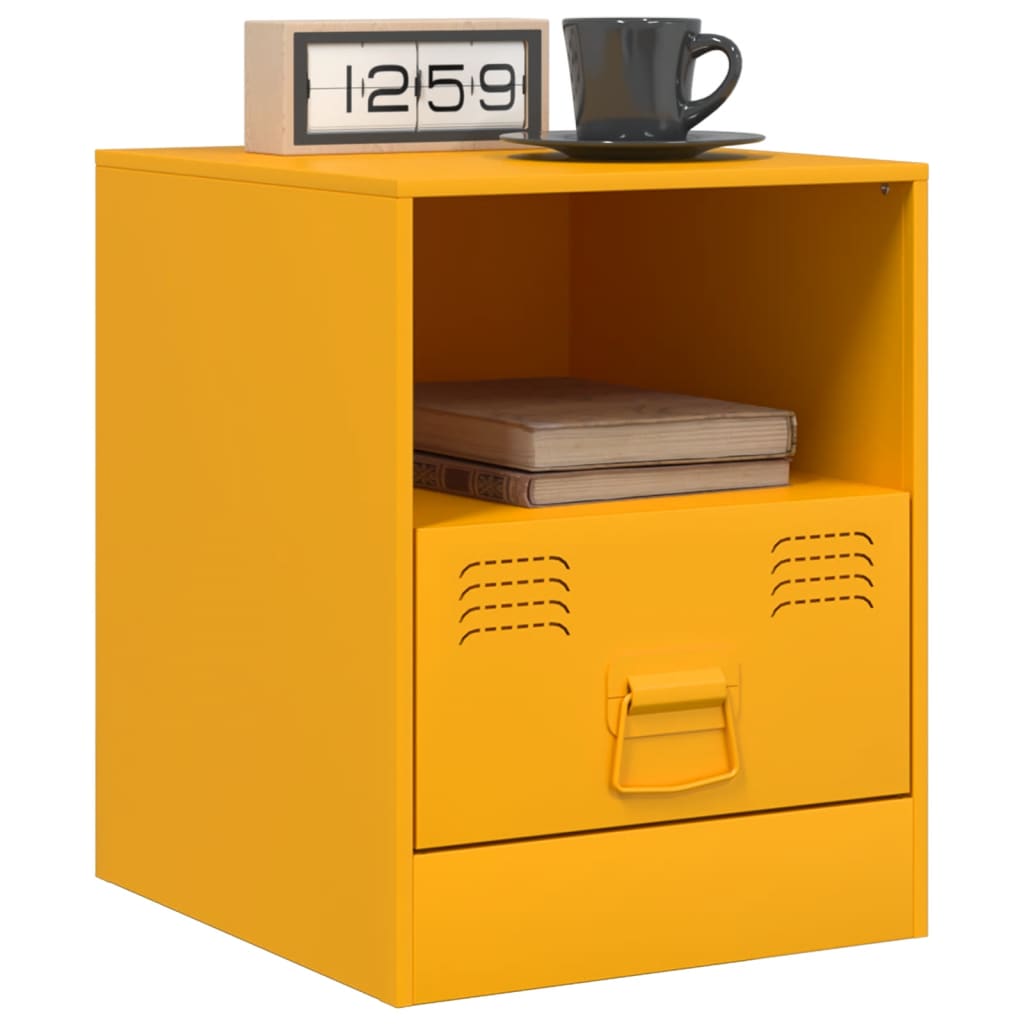 Tables de chevet 2 pcs. Jaune moutarde 34,5x39x44 cm en acier