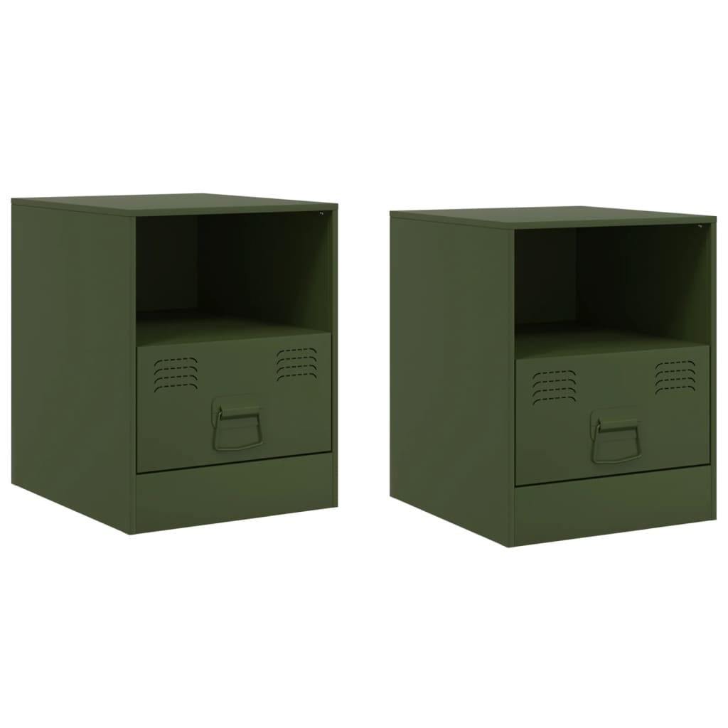 Bedside tables 2 pcs. Olive green 34.5x39x44 cm steel