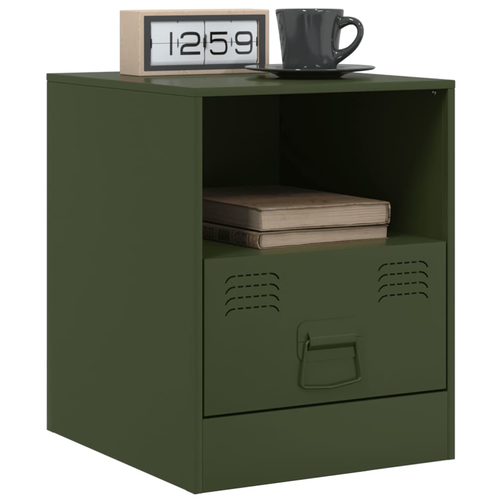 Bedside tables 2 pcs. Olive green 34.5x39x44 cm steel