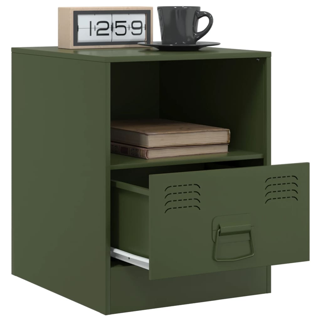 Bedside tables 2 pcs. Olive green 34.5x39x44 cm steel