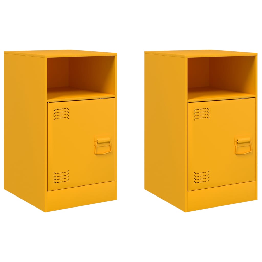 Tables de chevet 2 pcs. Jaune moutarde 34,5x39x62 cm en acier