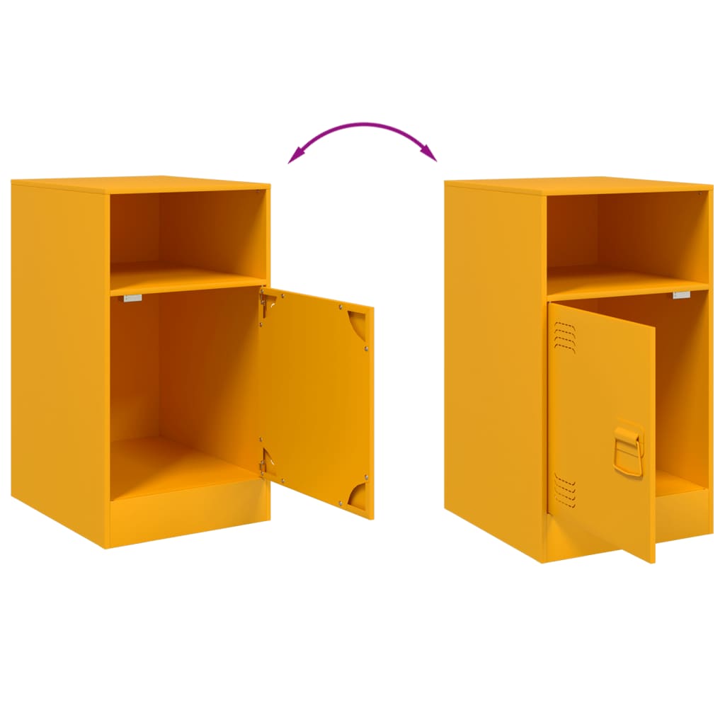 Tables de chevet 2 pcs. Jaune moutarde 34,5x39x62 cm en acier