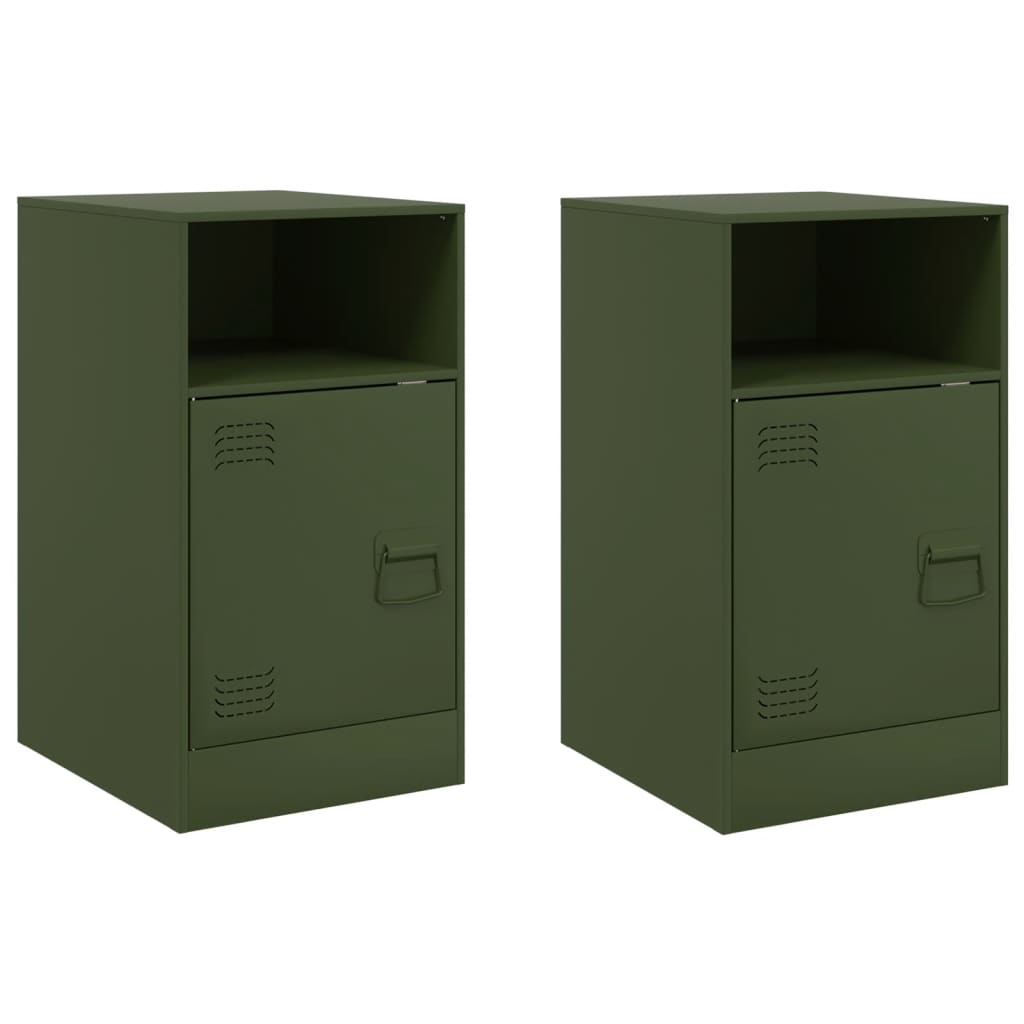 Bedside tables 2 pcs. Olive green 34.5x39x62 cm steel