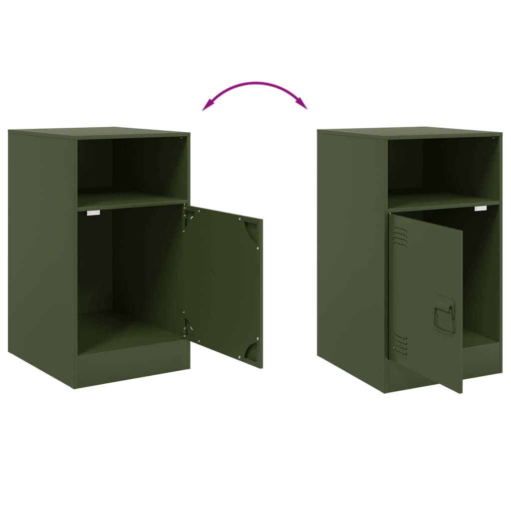 Bedside tables 2 pcs. Olive green 34.5x39x62 cm steel