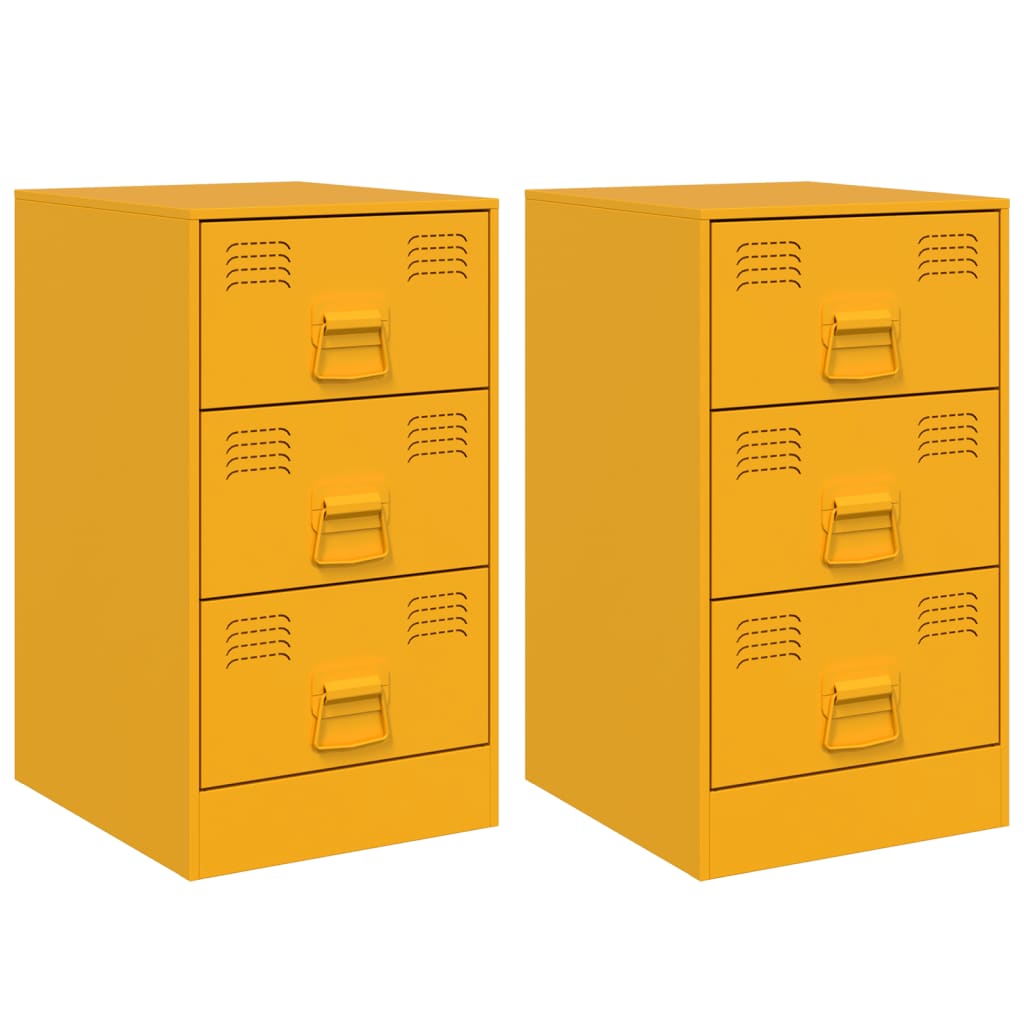 Tables de chevet 2 pcs. Jaune moutarde 34,5x39x62 cm en acier