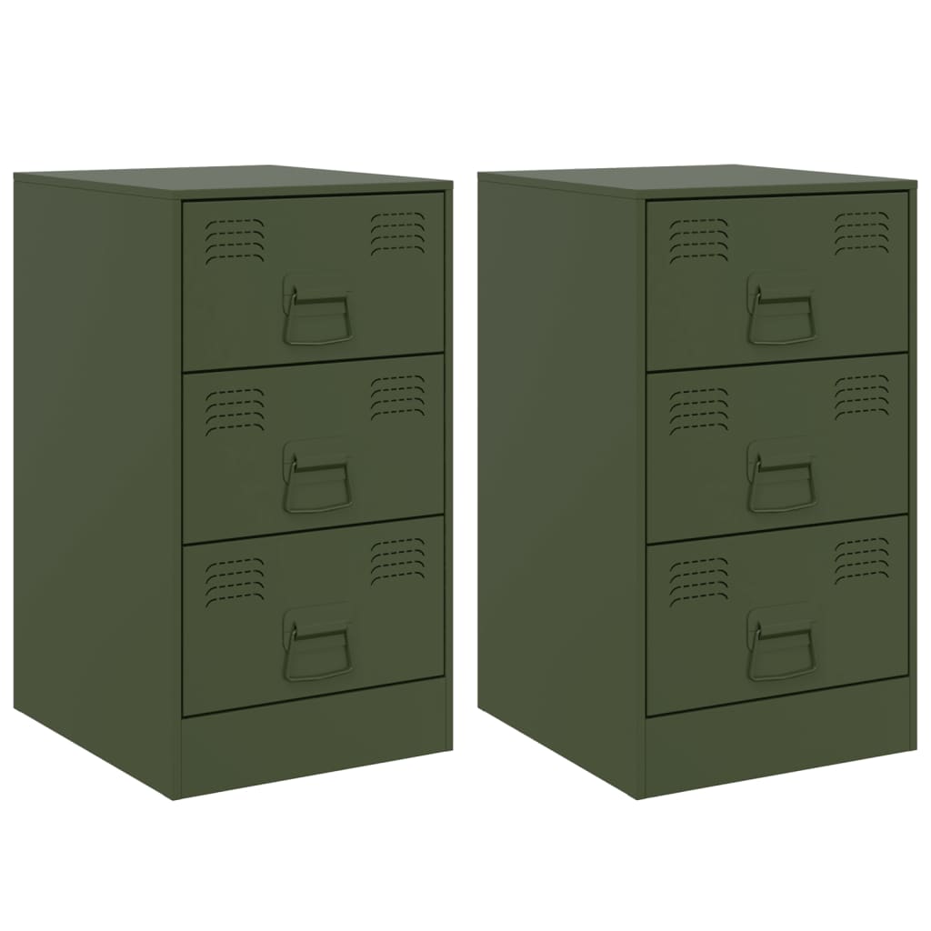 Bedside tables 2 pcs. Olive green 34.5x39x62 cm steel