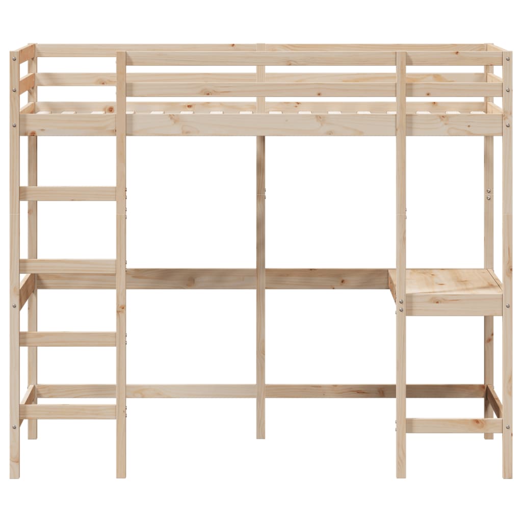 Loft bed with desk 90x200 cm solid pine wood