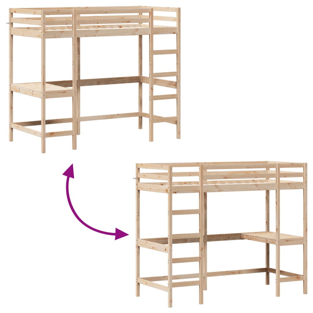 Loft bed with desk 90x200 cm solid pine wood