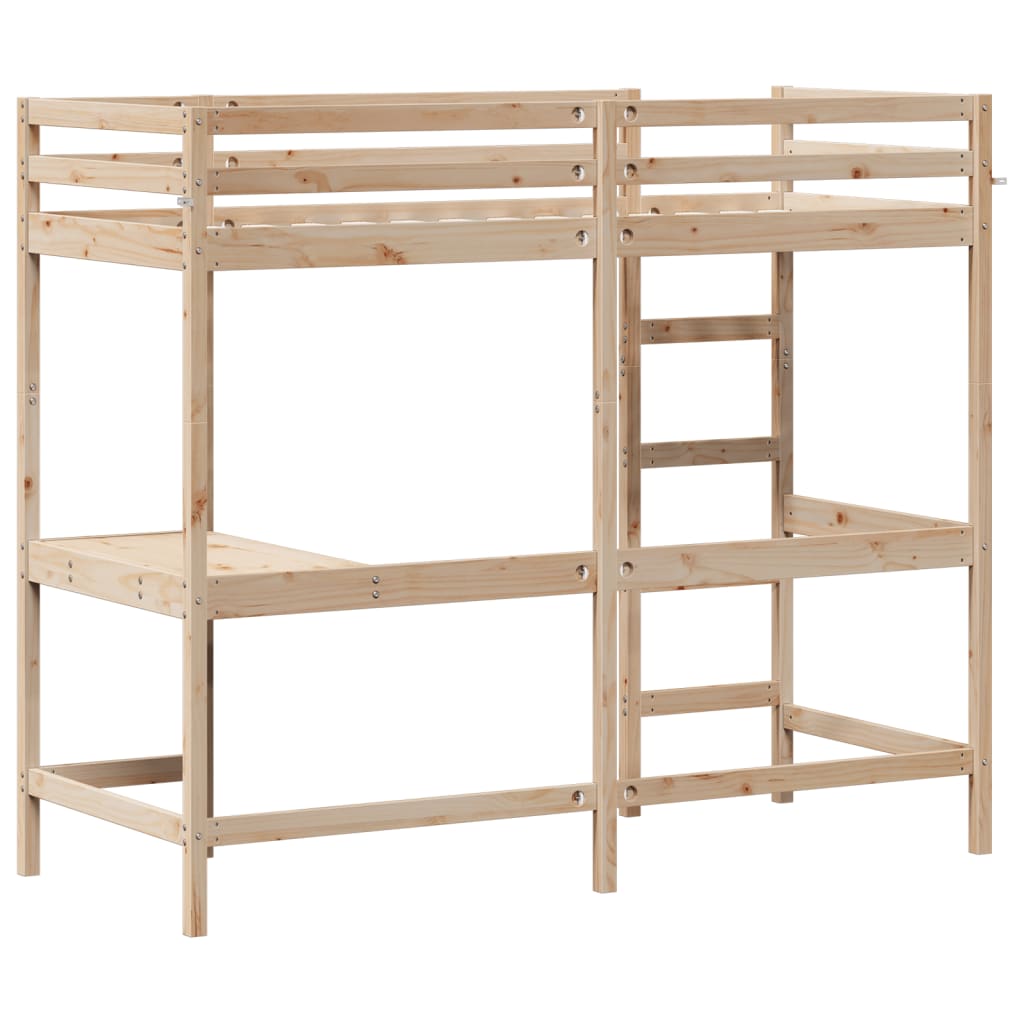 Hochbett mit Schreibtisch 75x190 cm Massivholz Kiefer