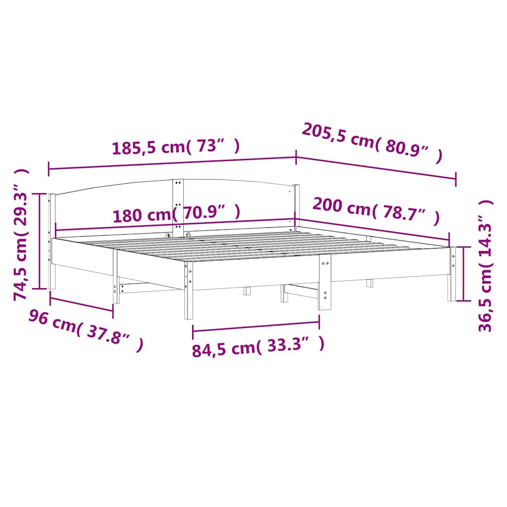 Massivholzbett ohne Matratze Weiß 180x200 cm Kiefernholz