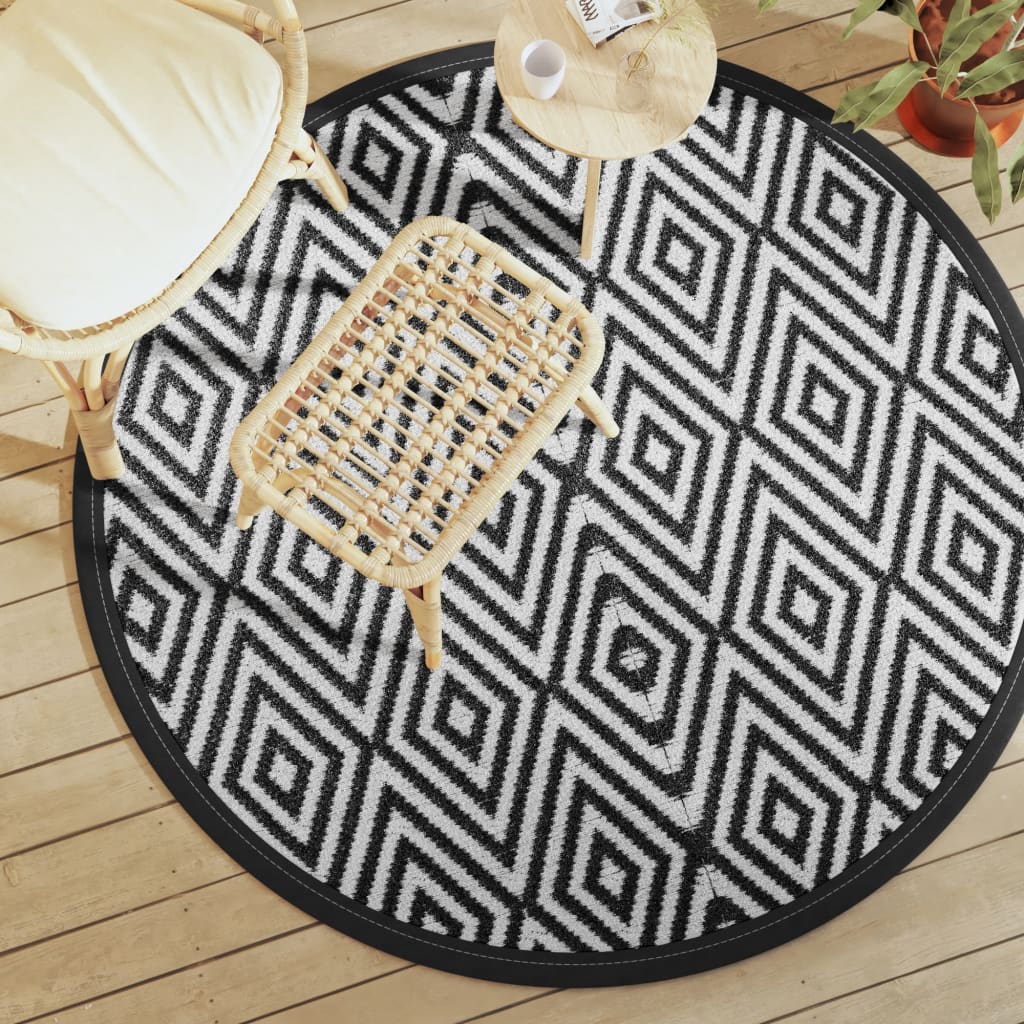 Outdoor-Teppich ARAKIL Weiß und Schwarz Ø160 cm PP