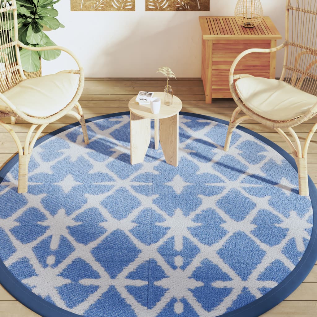 Tapis d'extérieur ARAKIL bleu et blanc Ø200 cm PP