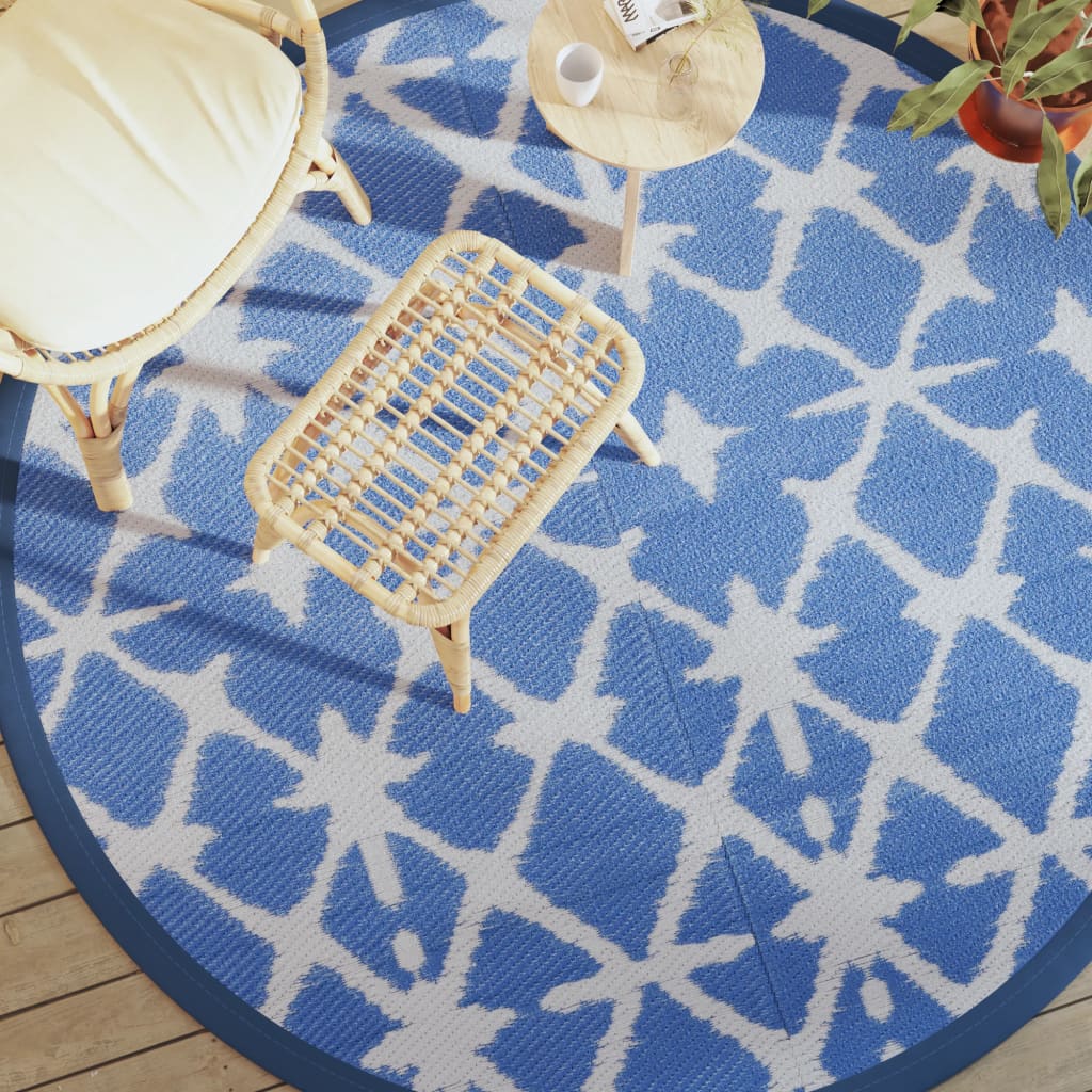 Tapis d'extérieur ARAKIL bleu et blanc Ø200 cm PP