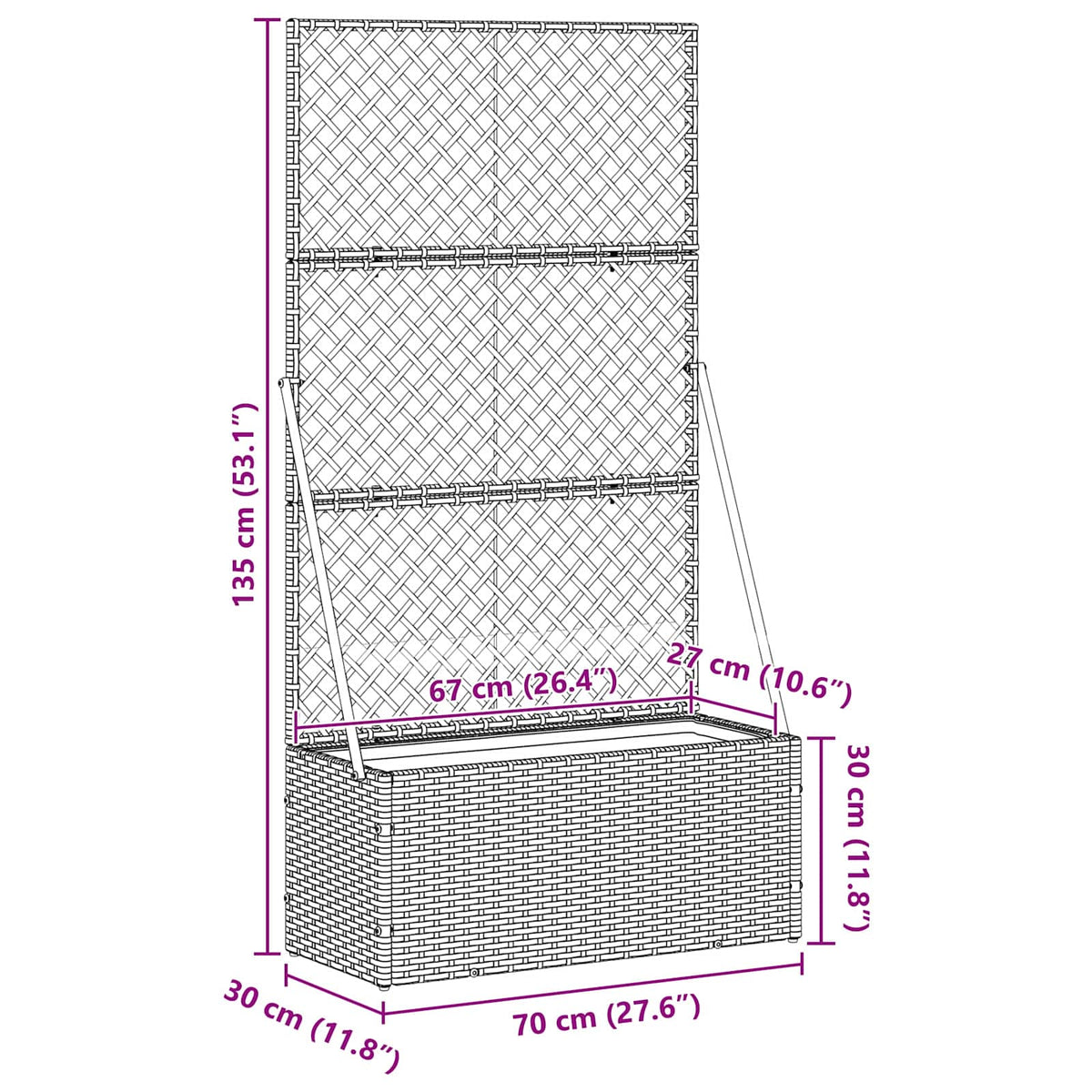 Garden Trellis Planter Schwarz 70 x 30 x 135 cm Metall