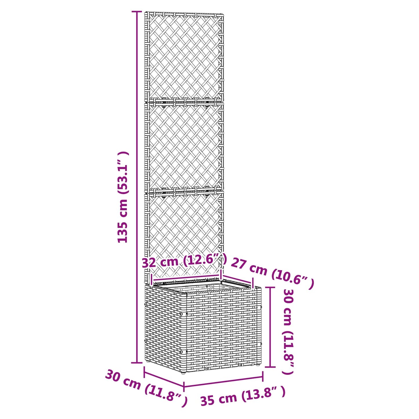 Garden Trellis Planter Braun 35 x 30 x 135 cm Metall