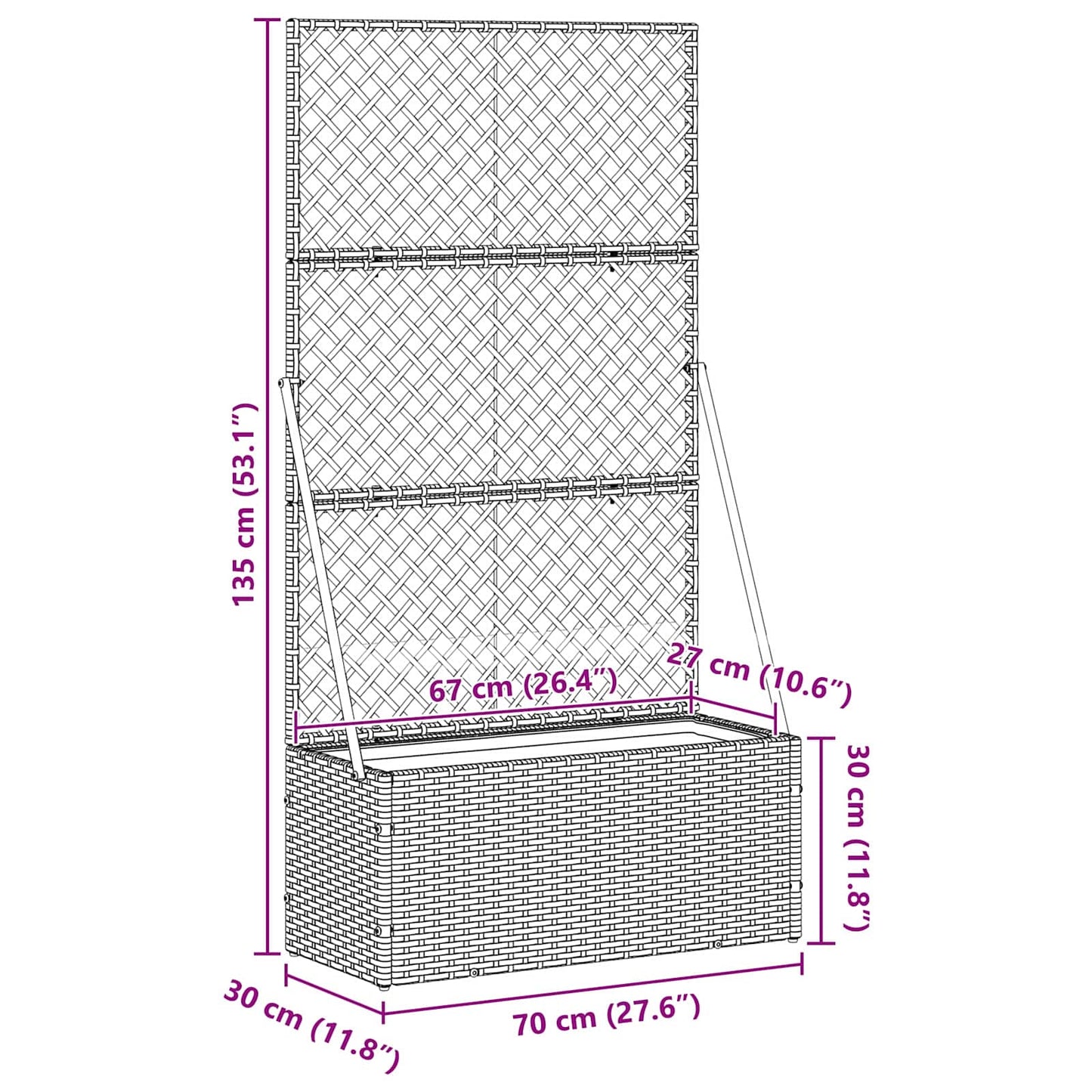 Garden Trellis Planter Braun 70 x 30 x 135 cm Metall