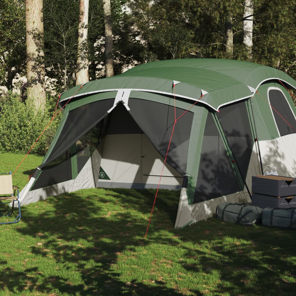 Camping Tent with Awning 4 Persons Green Waterproof