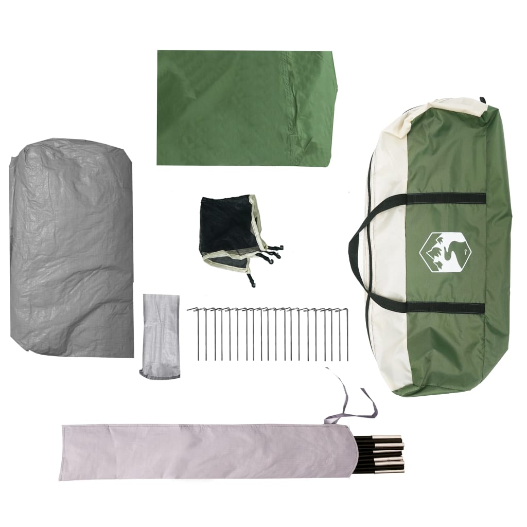 Camping Tent with Awning 4 Persons Green Waterproof