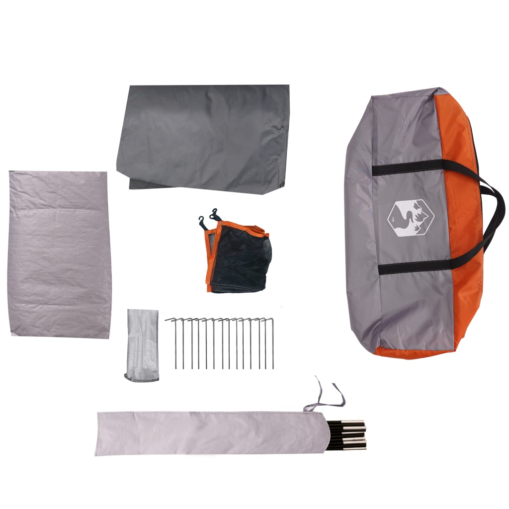 Camping Tent with Awning 4 Persons Orange Waterproof