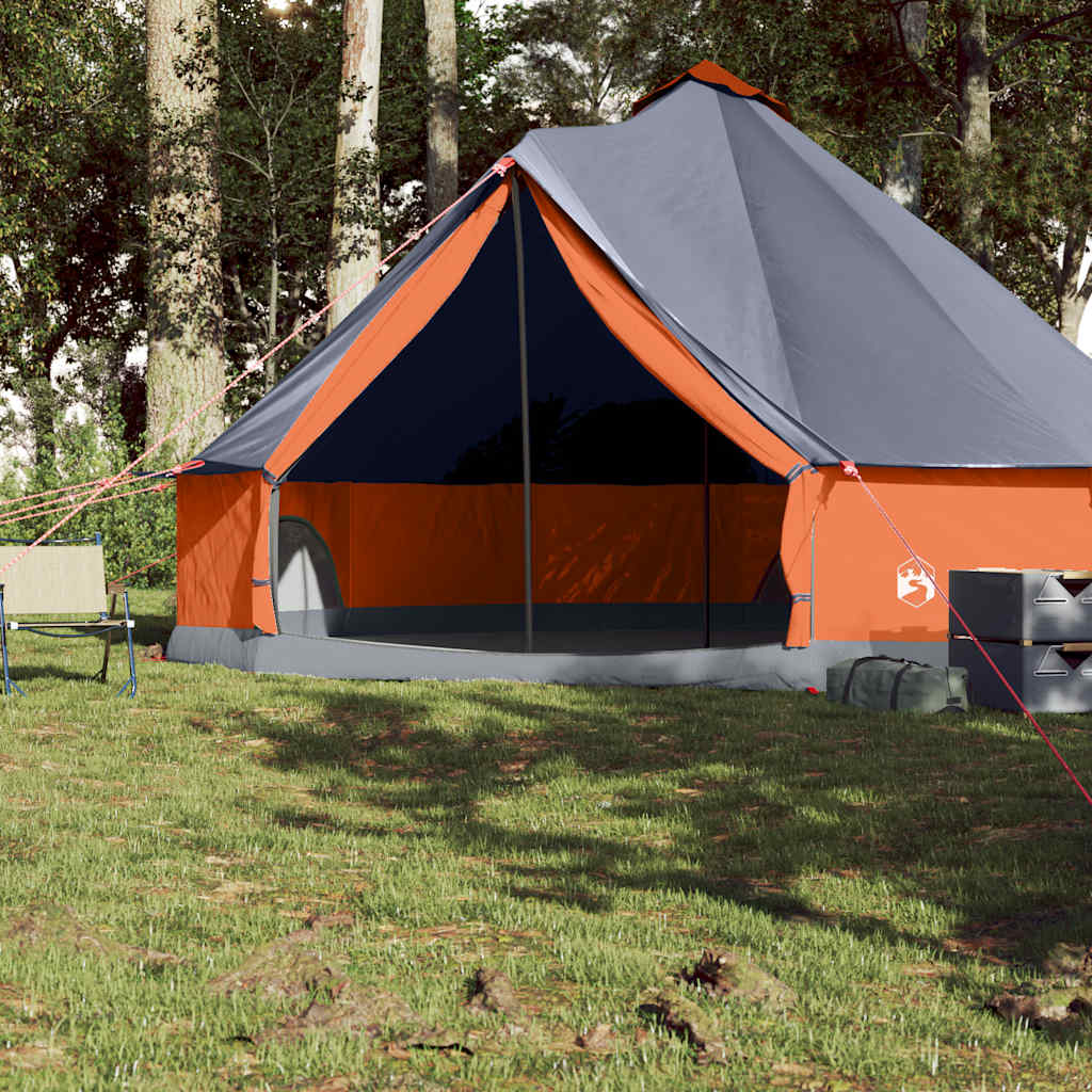 Tipi Family Tent 8 Persons Grey and Orange Waterproof