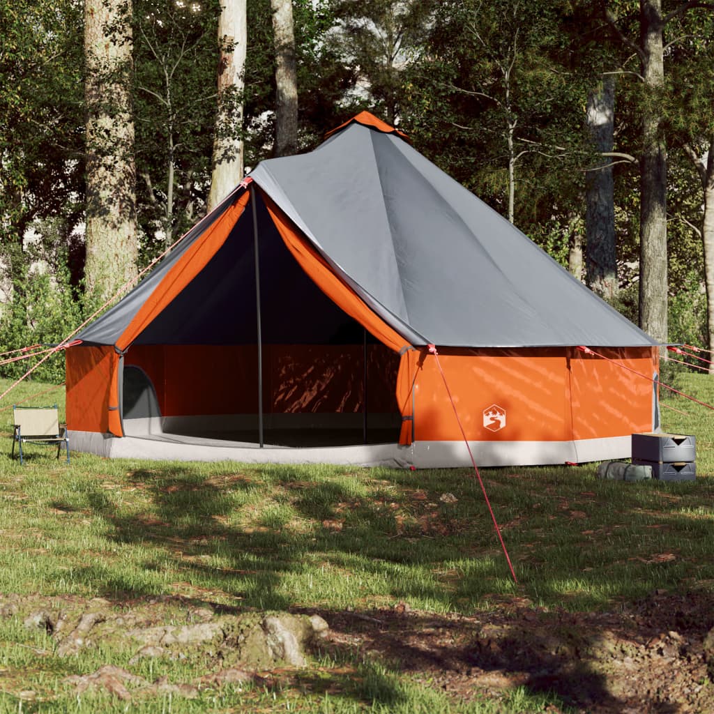 Tipi Family Tent 12 Persons Grey and Orange Waterproof