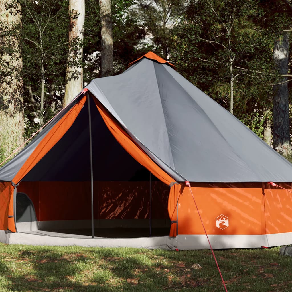 Tipi Family Tent 12 Persons Grey and Orange Waterproof