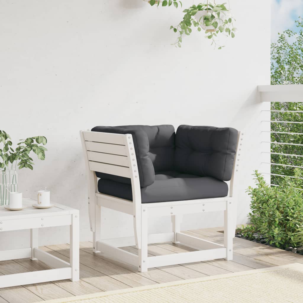 Garden sofa with armrests and cushions white solid pine