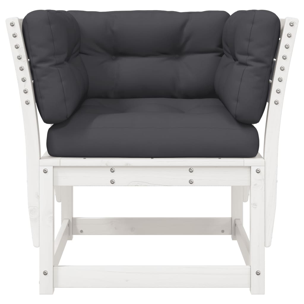 Garden sofa with armrests and cushions white solid pine