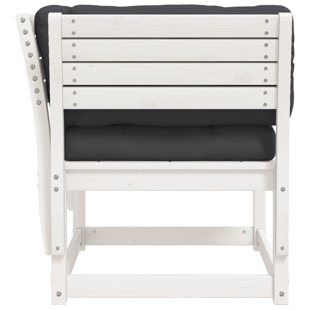 Garden sofa with armrests and cushions white solid pine