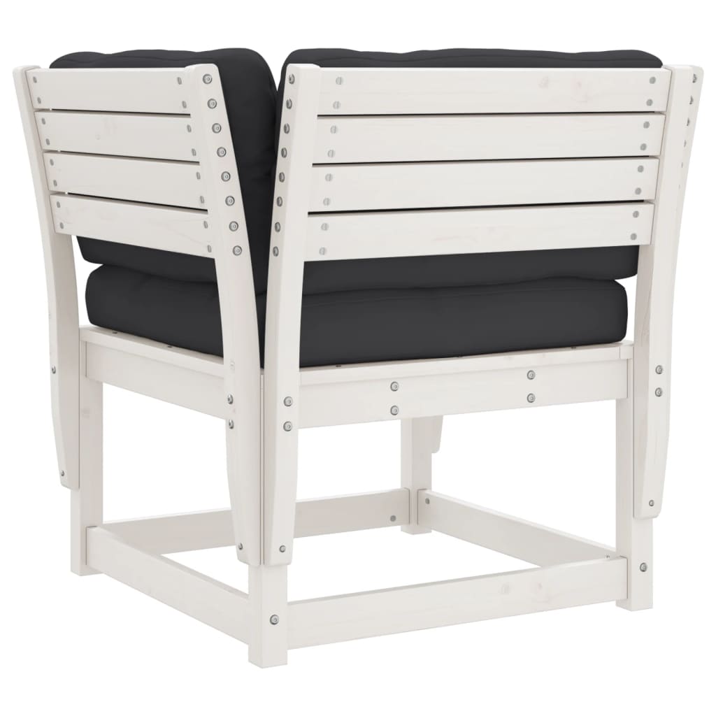 Garden sofa with armrests and cushions white solid pine