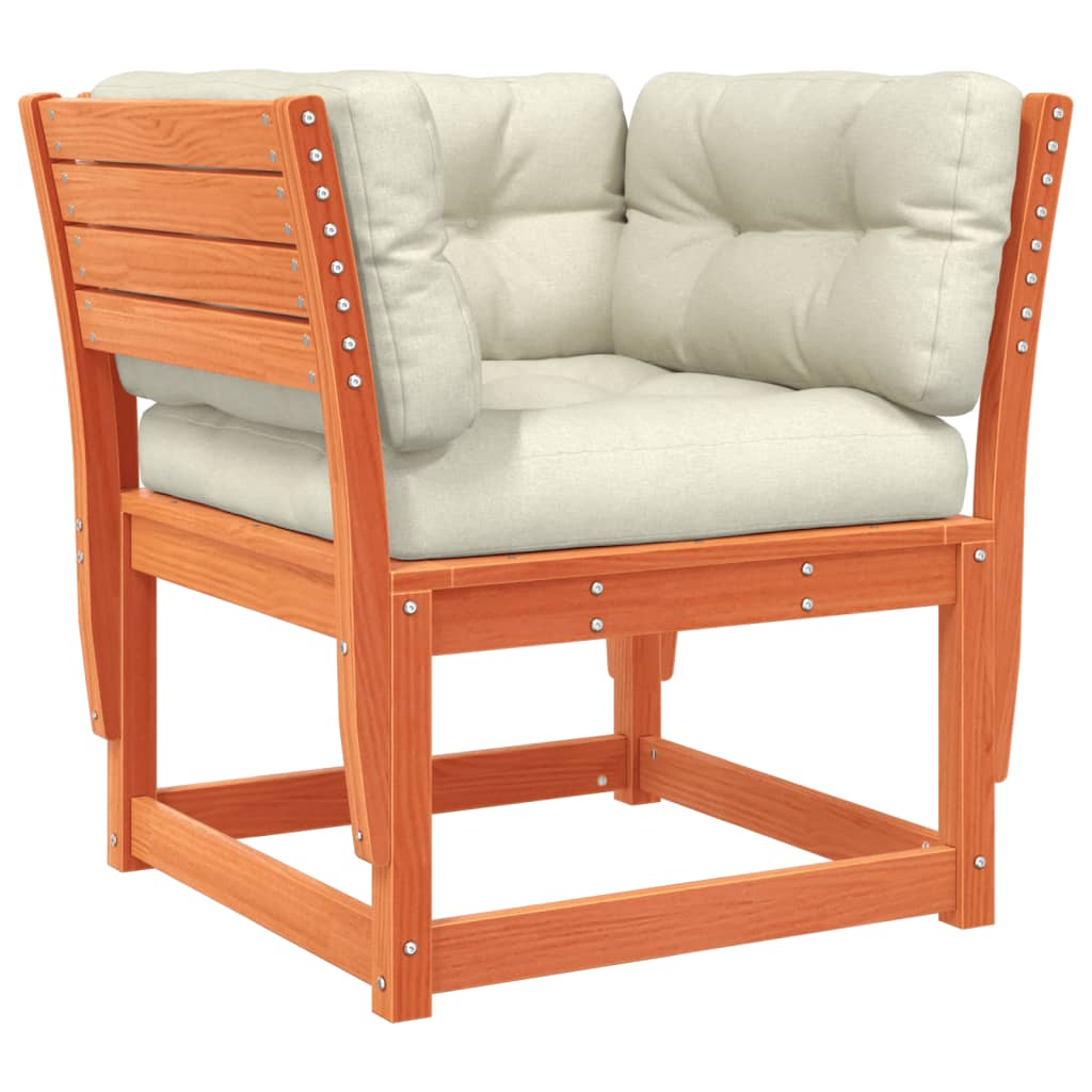 Garden sofa with armrests and cushions brown solid pine wood