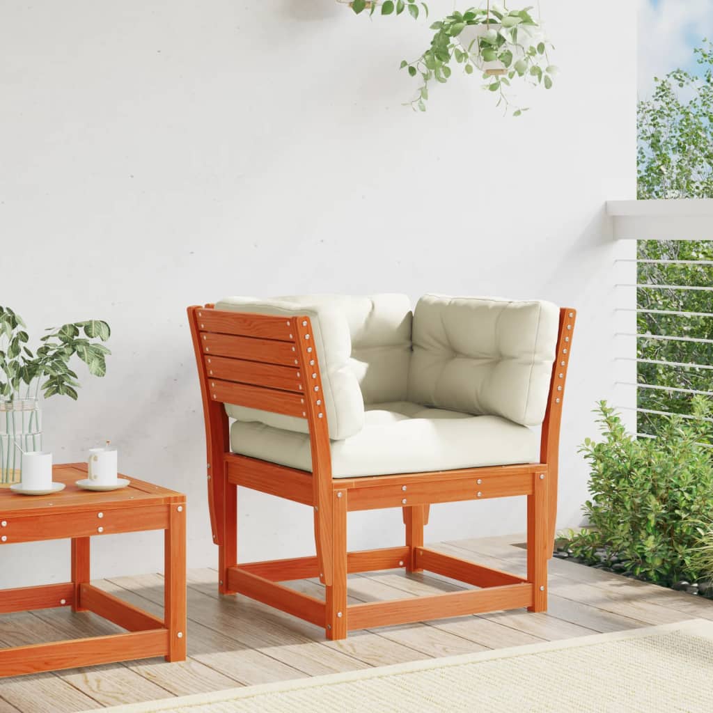 Garden sofa with armrests and cushions brown solid pine wood