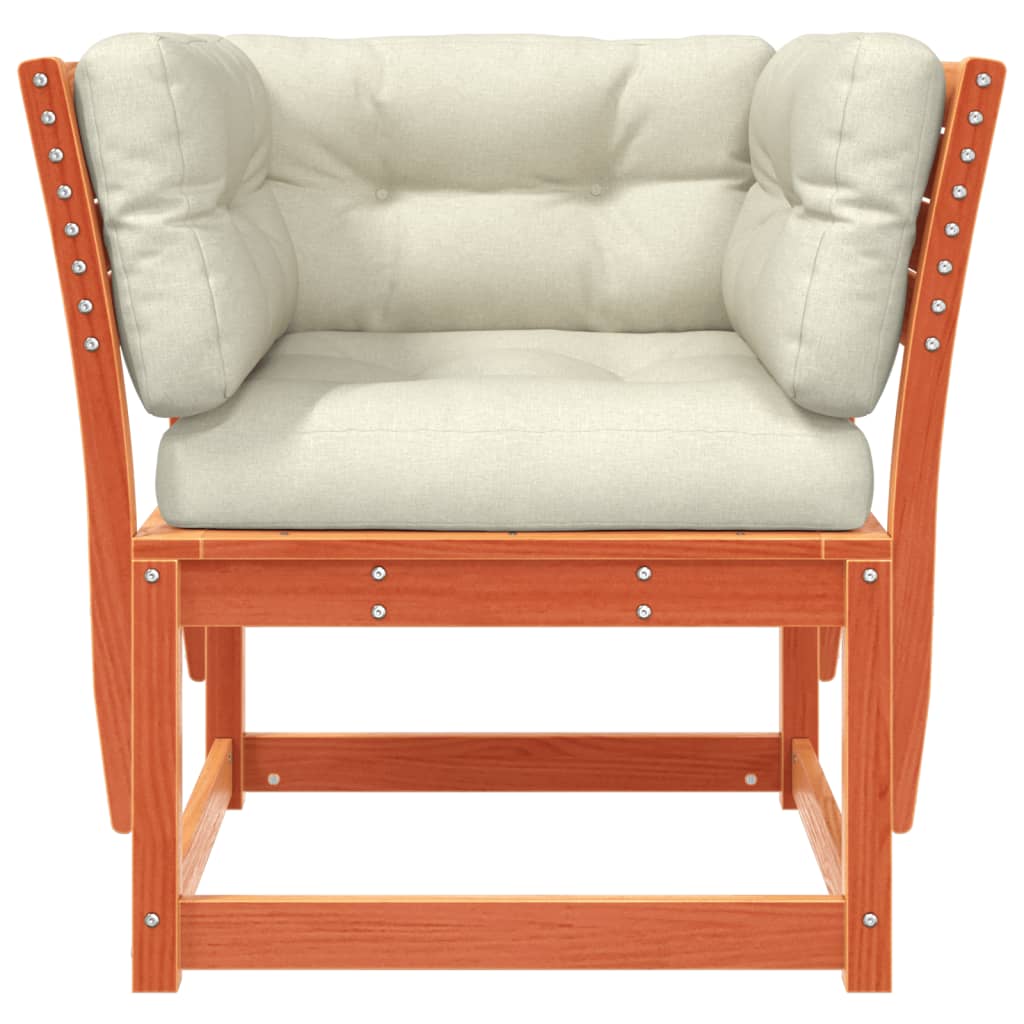 Garden sofa with armrests and cushions brown solid pine wood