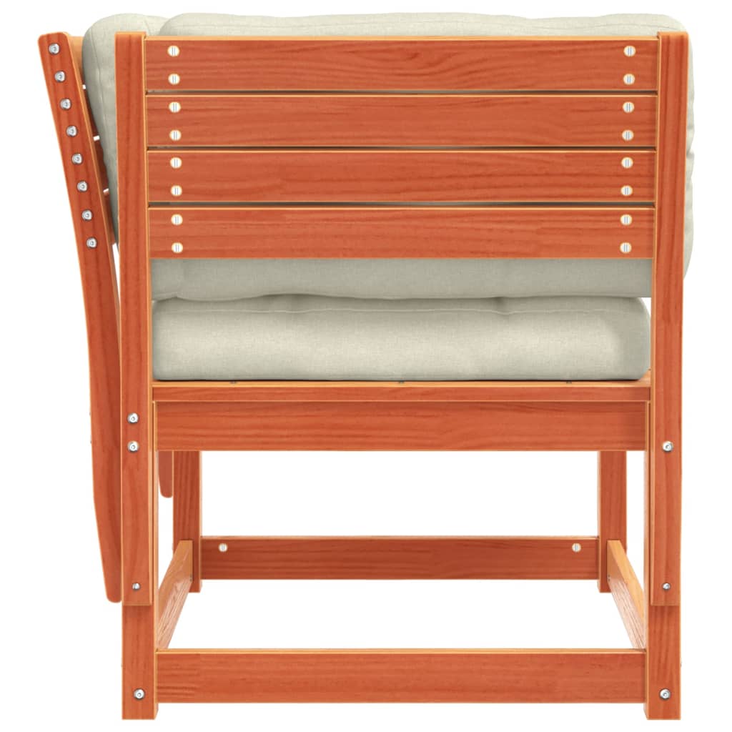 Garden sofa with armrests and cushions brown solid pine wood