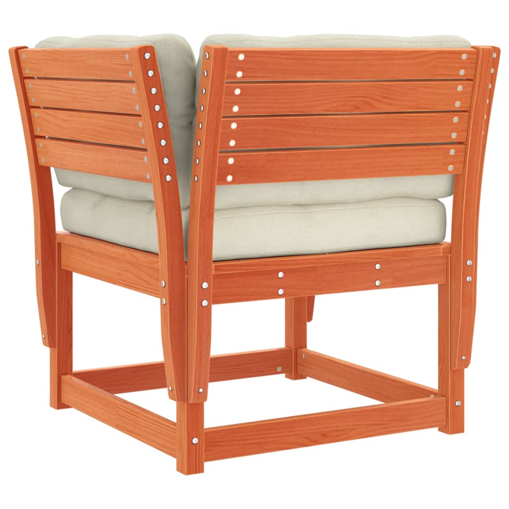 Garden sofa with armrests and cushions brown solid pine wood