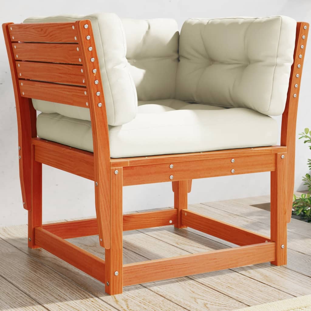Garden sofa with armrests and cushions brown solid pine wood