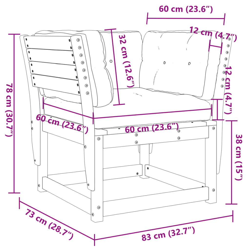 Garden sofa with armrests and cushions solid wood Douglas fir