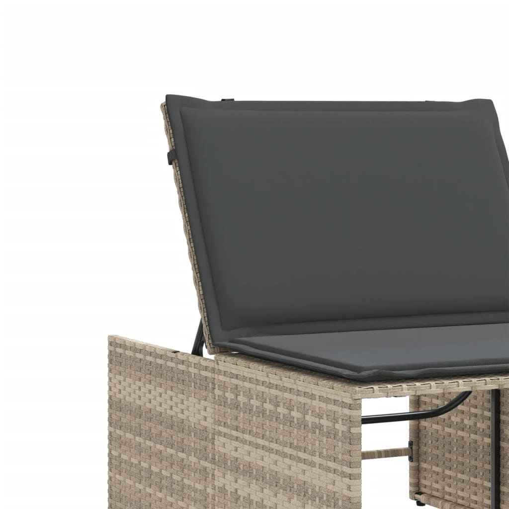 Sun loungers 2 pcs. with table light grey poly rattan