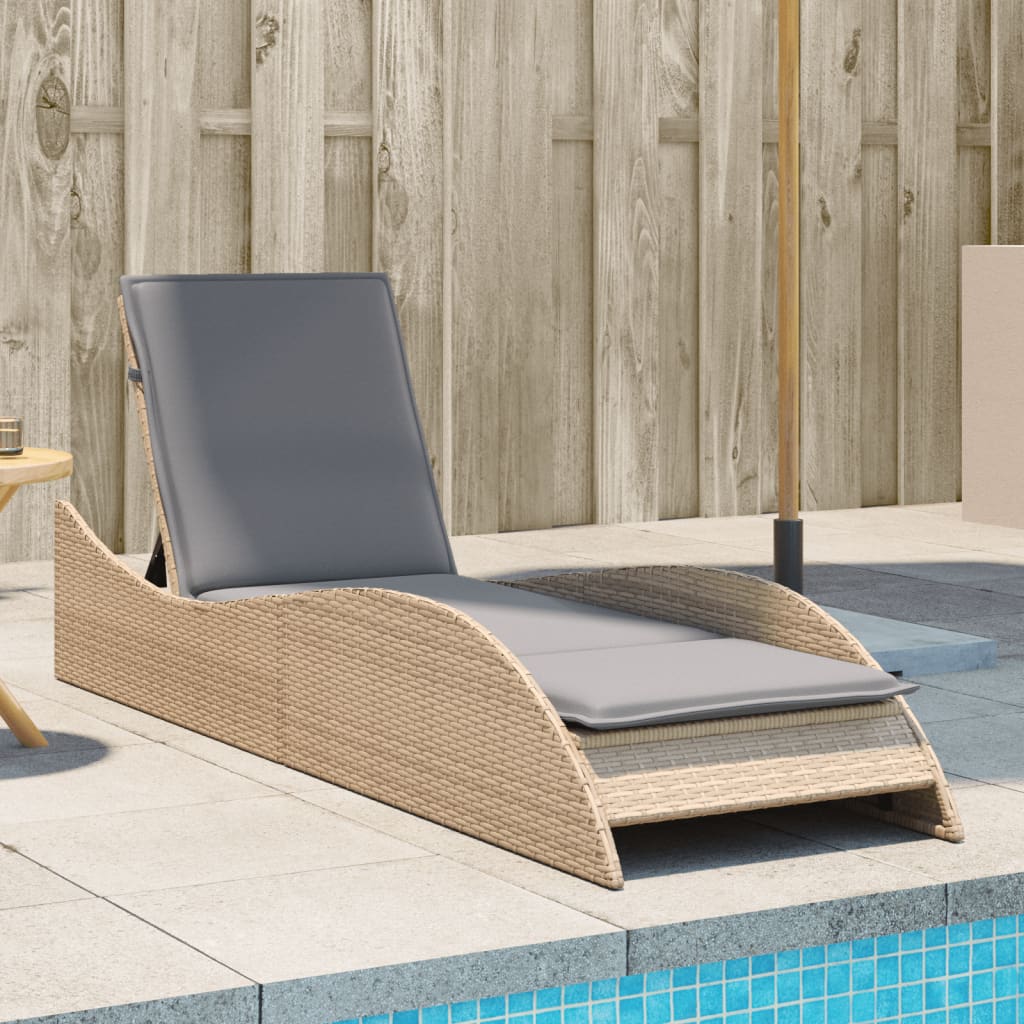 Bain de soleil avec coussin beige 60x205x73 cm poly rotin